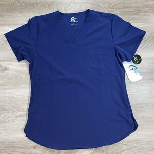 GT Performance Stretch Women's Medium Short Sleeve Scrub Top Navy Blue NEW